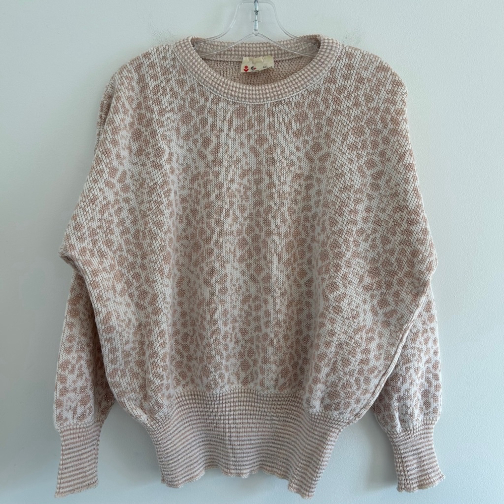 Vintage Leopard Print Sweater Oversized Large Metallic Thread Made in Canada